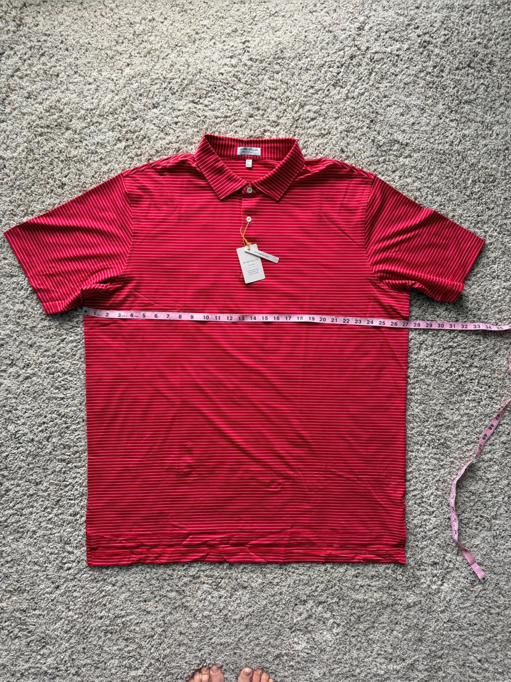 Peter Millar Red and white Striped Men’s Polo - Picture 6 of 7